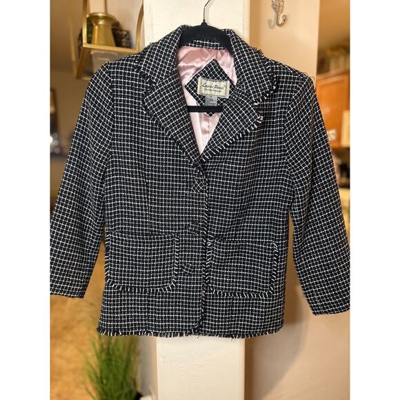 Louise Paris Womens Medium Black & White Plaid Tweed Jacket Blazer Small 2-6 - Picture 1 of 3